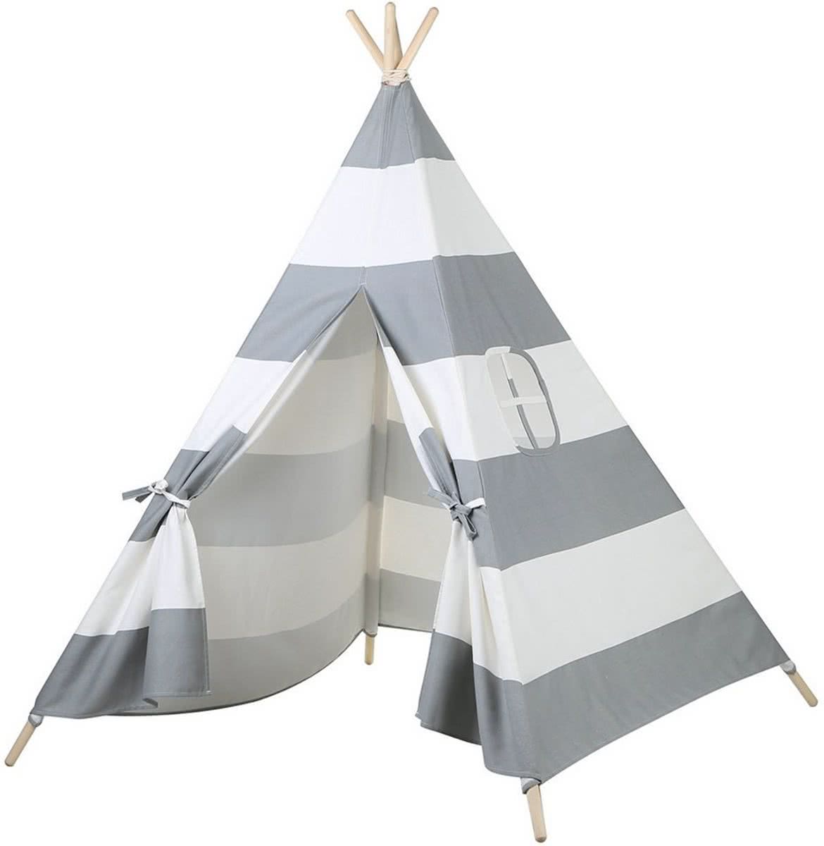 Kindertipi tipi grijs wit streep - wigwam - indianentent - speeltent| 100% katoen